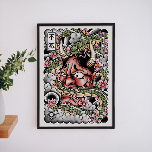 Hannya & Snake A4 Art Print