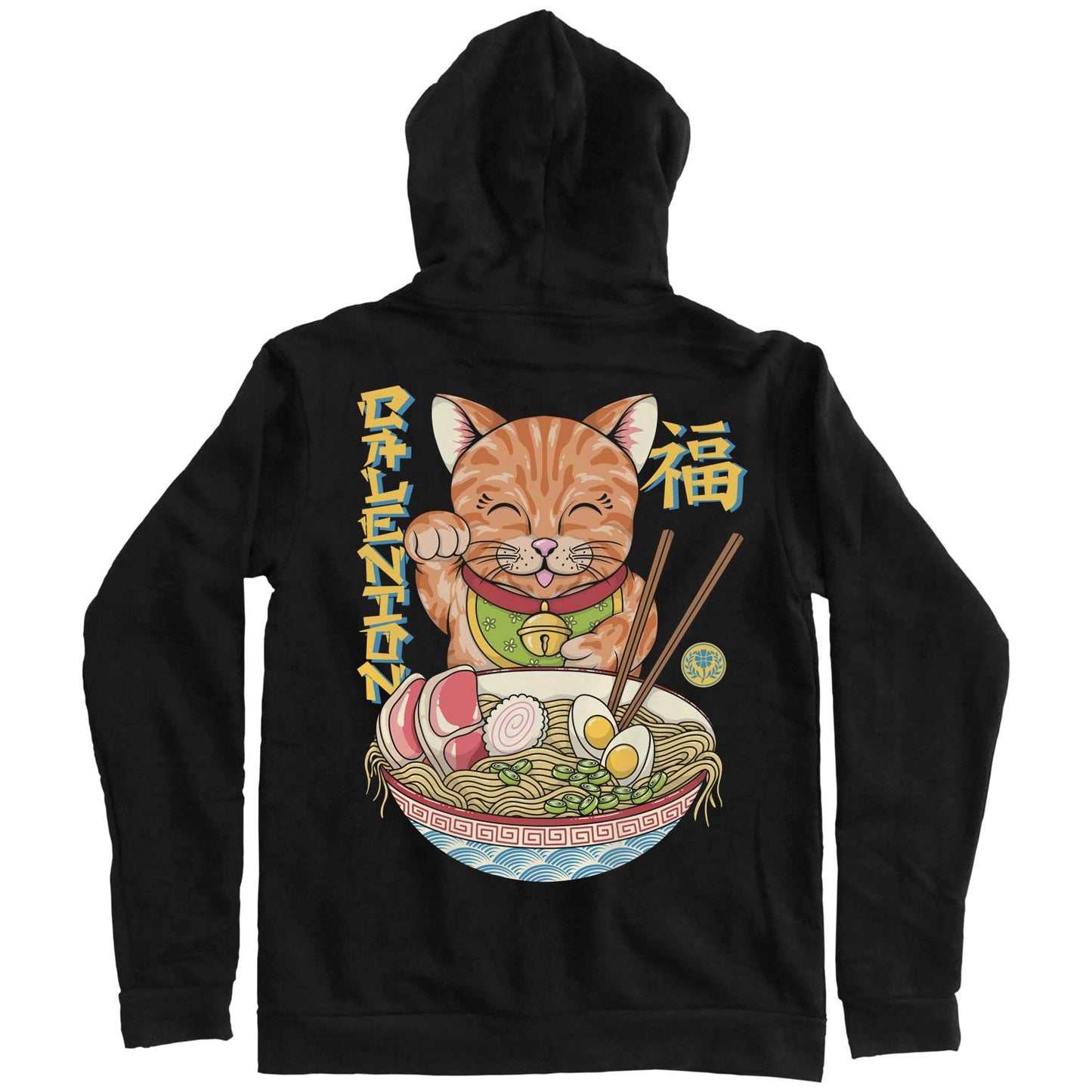 Lucky Ramen Cat Pullover Hoodie (Black)