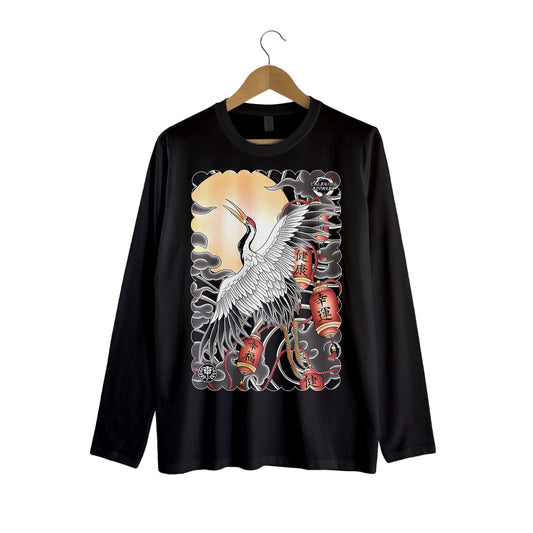 Japanese Crane Long Sleeve Shirt (Black)