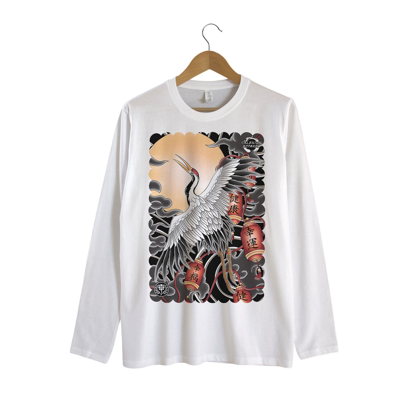 Japanese Crane Long Sleeve Shirt (White)