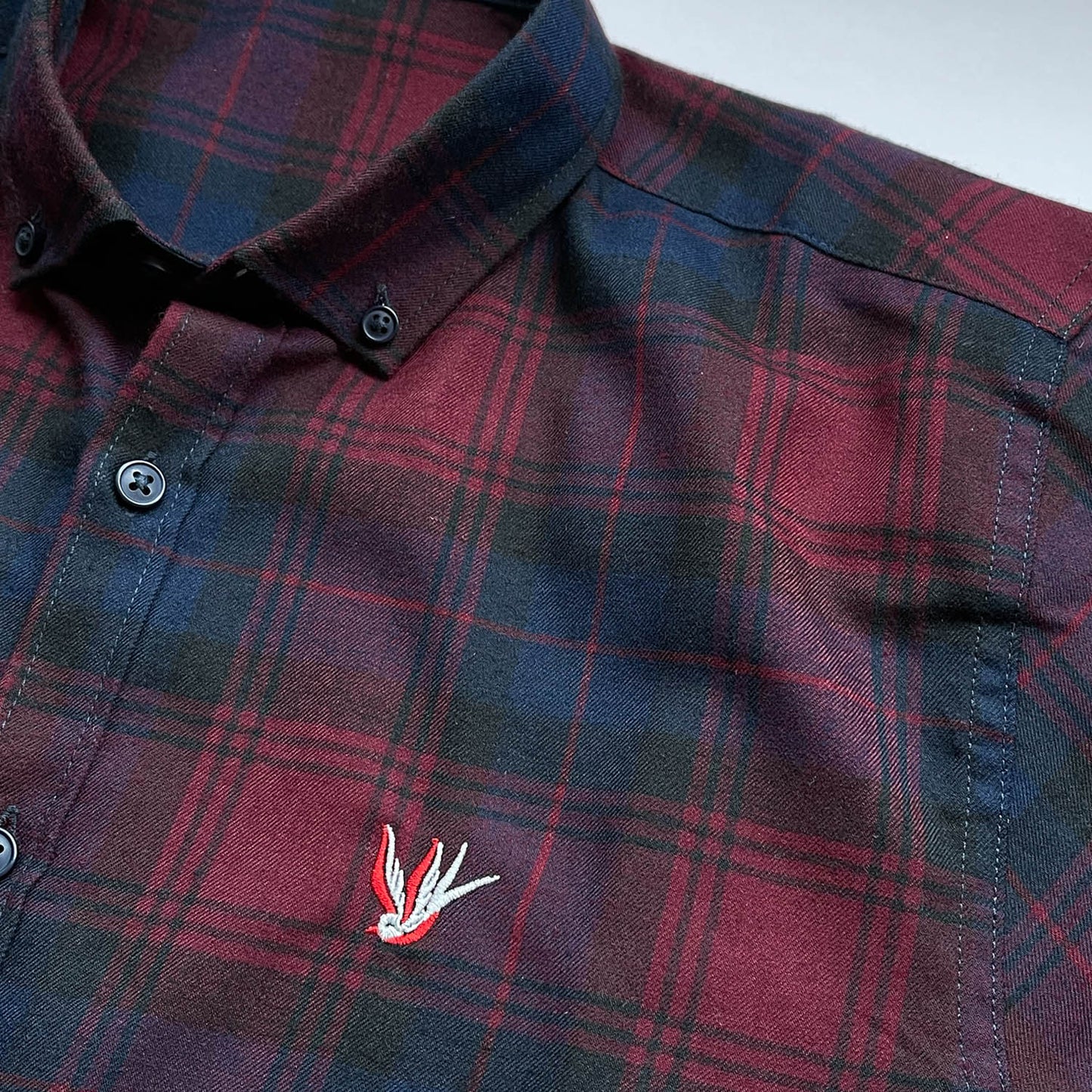 Swallow Slim Fit Check Shirt (Burgundy)