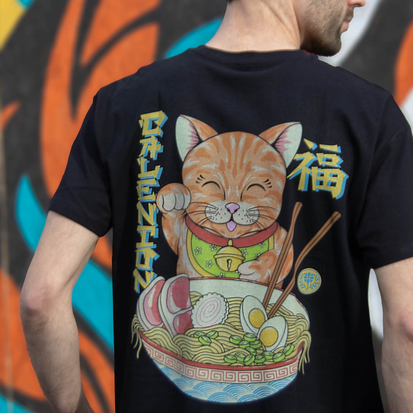 Lucky Ramen Cat T-Shirt (Black)