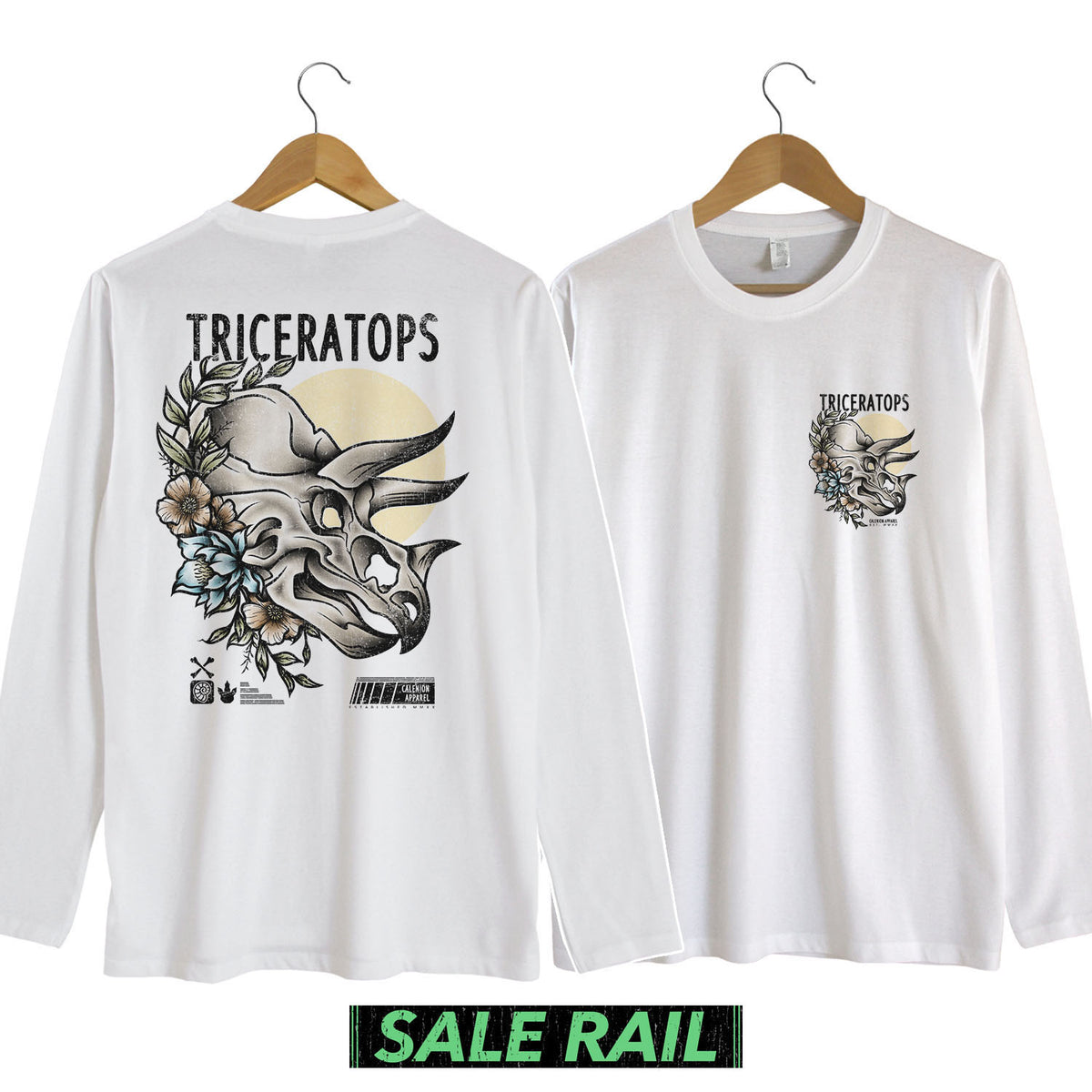Triceratops Skull Long Sleeve Shirt [Back Print] (Discontinued Product) [Size S]