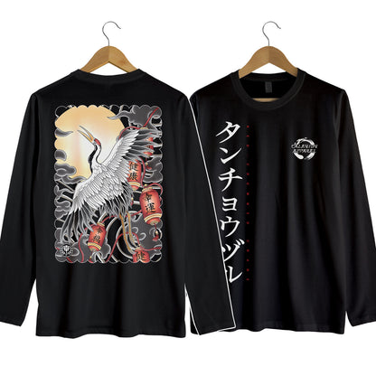 Japanese Crane Long Sleeve Shirt (Black)