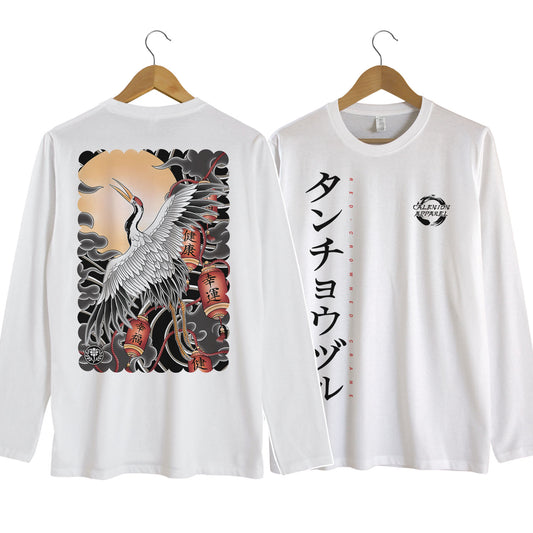Japanese Crane Long Sleeve Shirt (White)